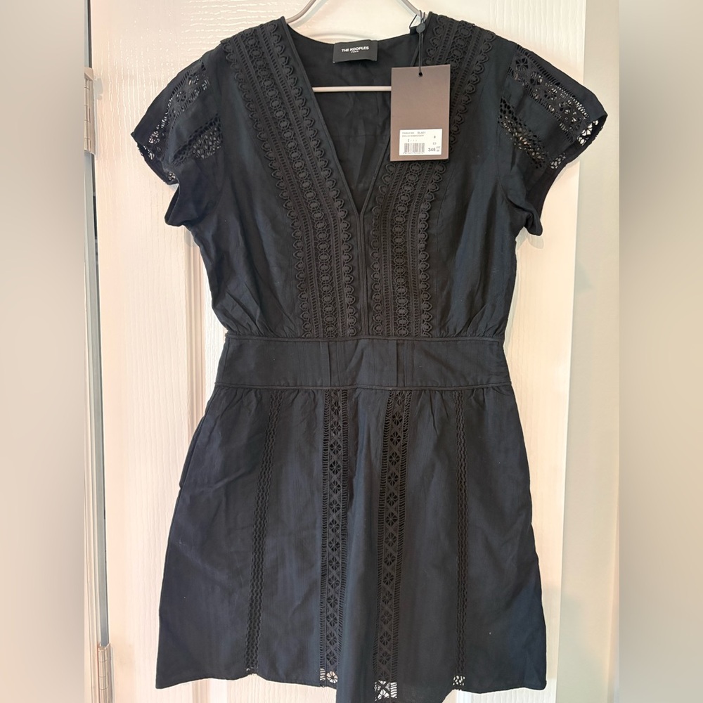 The Kooples $345 black English embroidered lace short dress. size 0